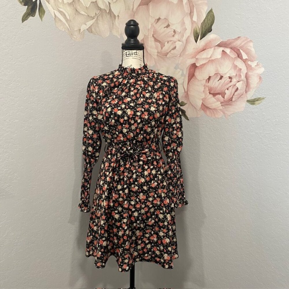 SHEIN Elegant Black Dress with Floral Print